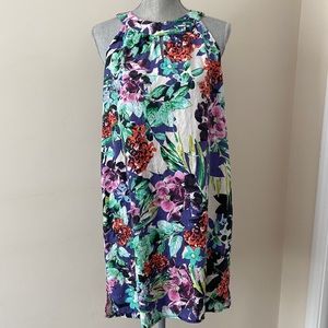 C&C California Sleeveless Linen Keyhole Halter Neck Dress Colorful Floral Medium